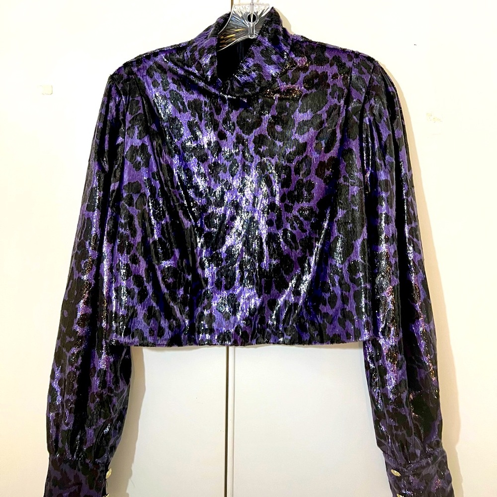 Purple leopard print velvet blouse